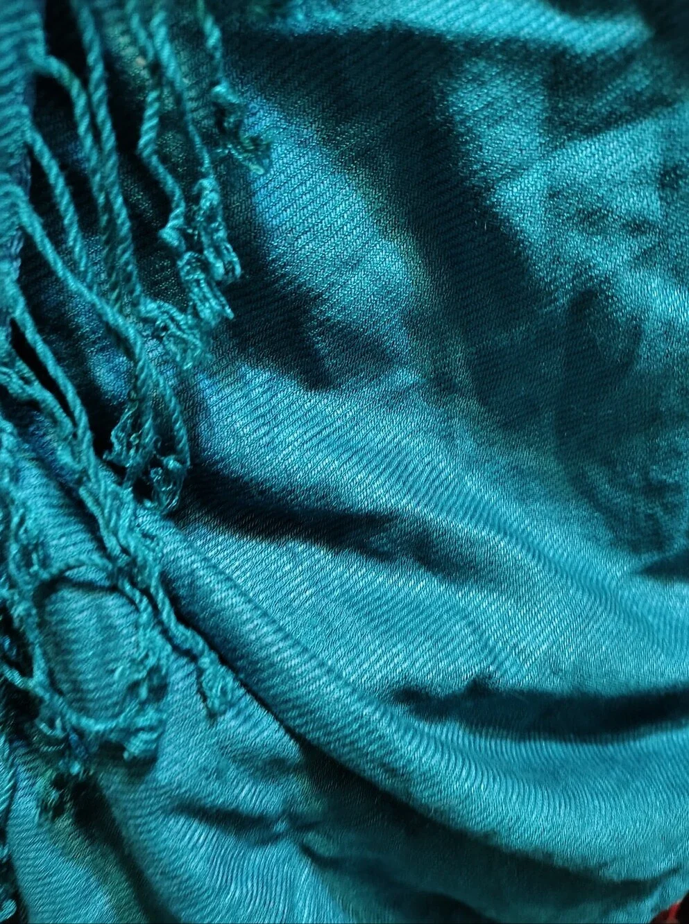 Authentic 100% Pashmina Scarf Shawl Wrap Teal Turquoise Blue Fringe Retro Boho